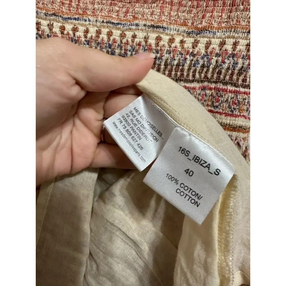 Mes Demoiselles smocked beige floral mini‎ skirt size 40 (8)
